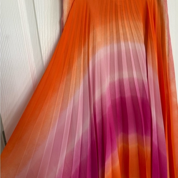 Boston Proper Maxi Ombré  Chiffon Boho Skirt Size XS Watercolor Pleat Pink Lined - Picture 2 of 7